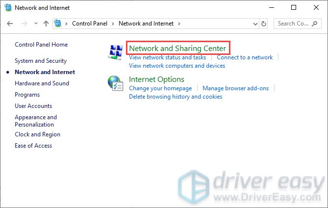open network and sharing center on Control Panel