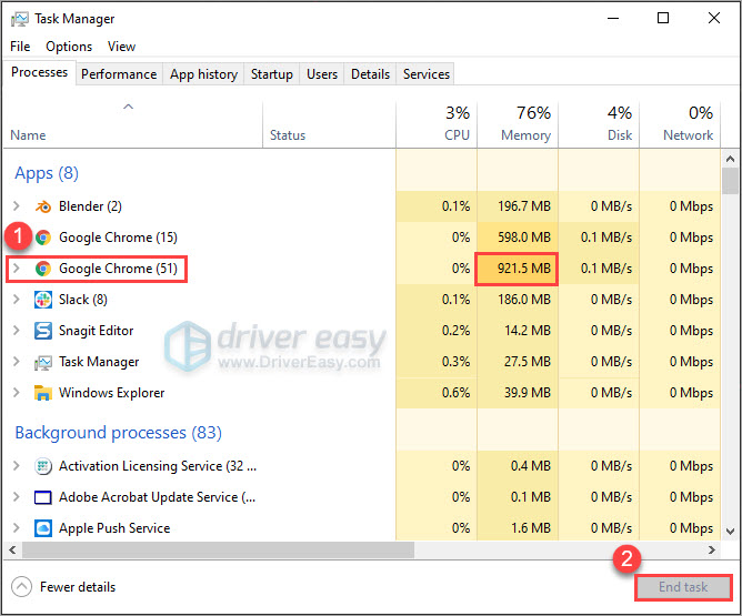 Close CPU / memory hogging applications