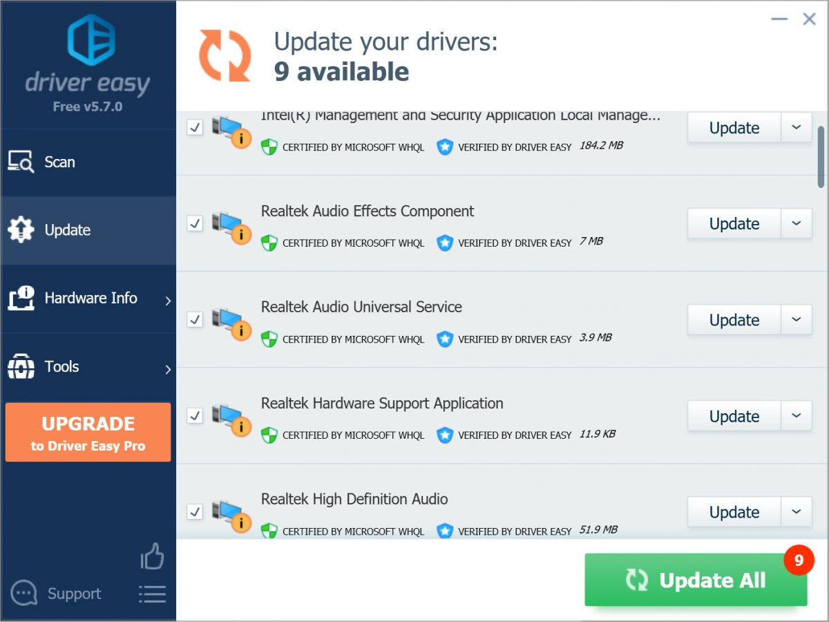 Driver Easy Free Scanning results