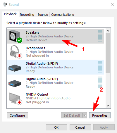 Change speaker sound format Windows 10